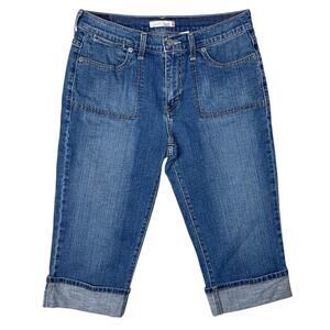 Levis 515 Womens Capri Jeans Size 8 Blue Denim Floral Relaxed Fit Stretch 2008